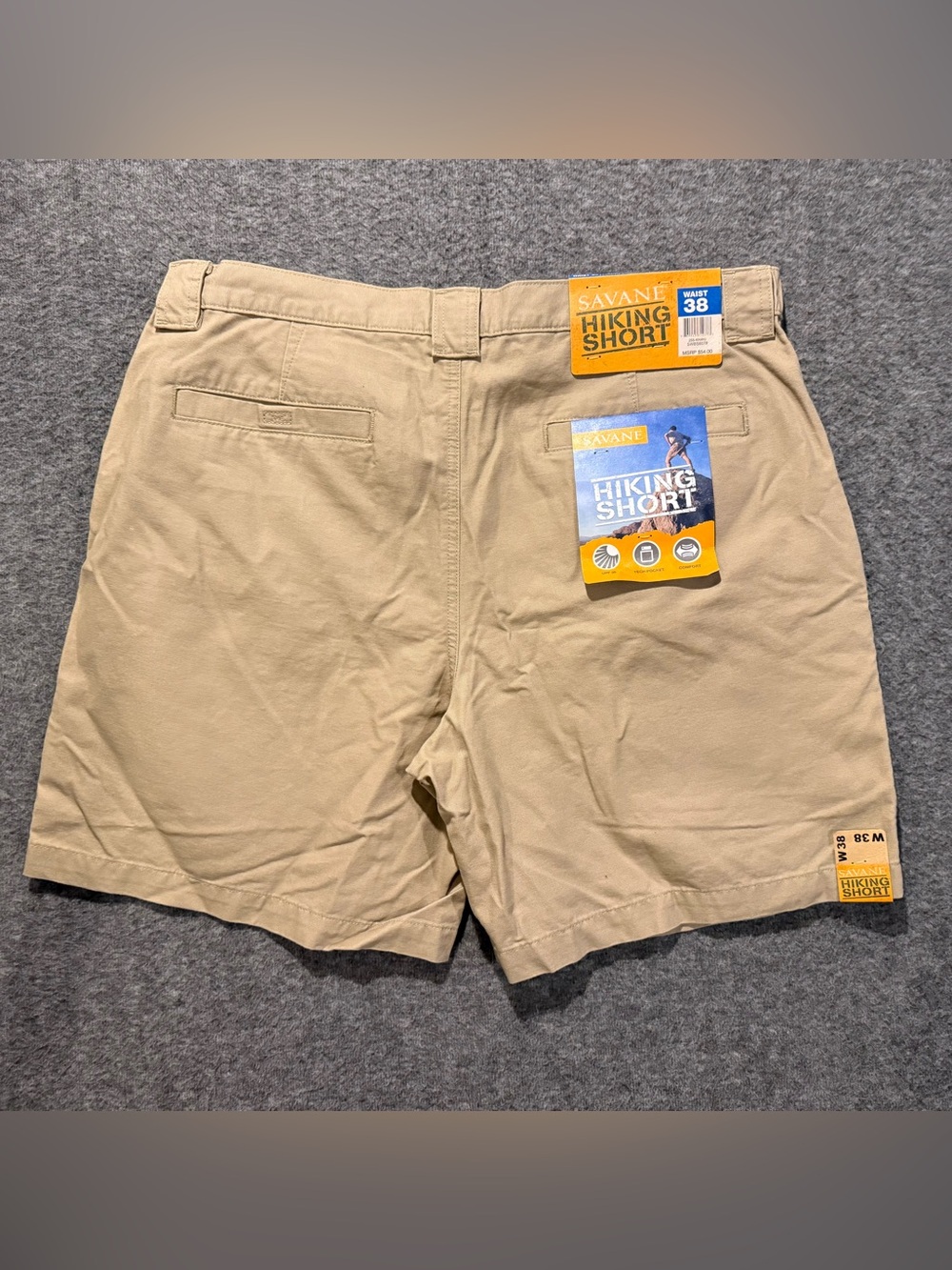 Savane Hiking Cargo Shorts Mens 38 tan Cotton UPF Tech Pocket Comfort Short 8"